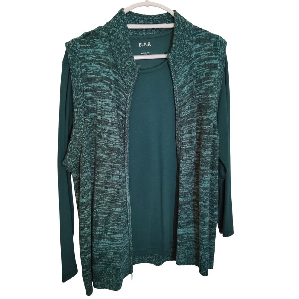 Blair Forest Green Top & Teal Space Dye Vest Set Women’s Large Excellent Estate